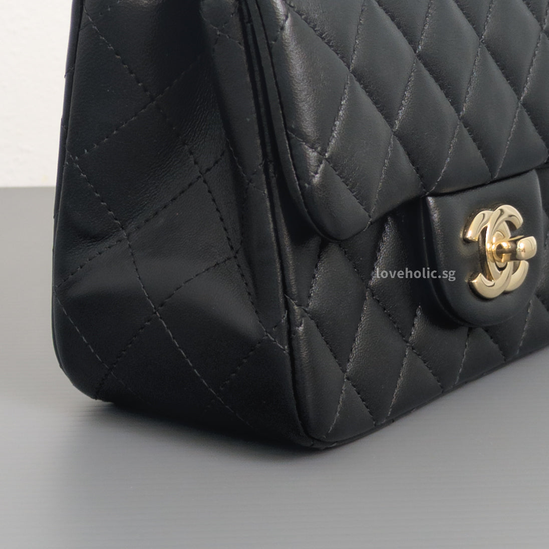 Chanel Classic Flap Mini Square  | Black  Lambskin Light Gold Hardware-details