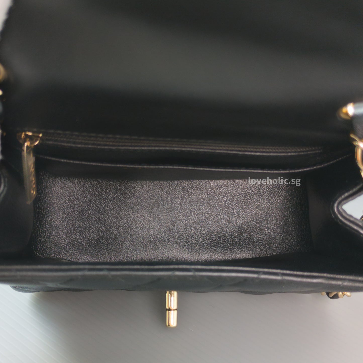Chanel Classic Flap Mini Square  | Black  Lambskin Light Gold Hardware-details