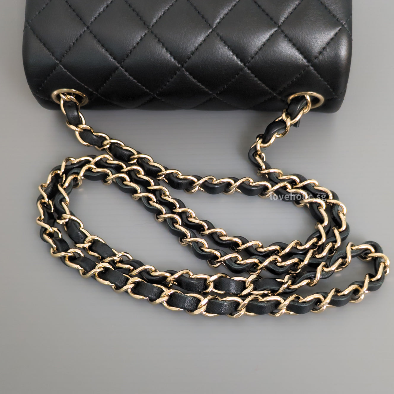 Chanel Classic Flap Mini Square  | Black  Lambskin Light Gold Hardware-details