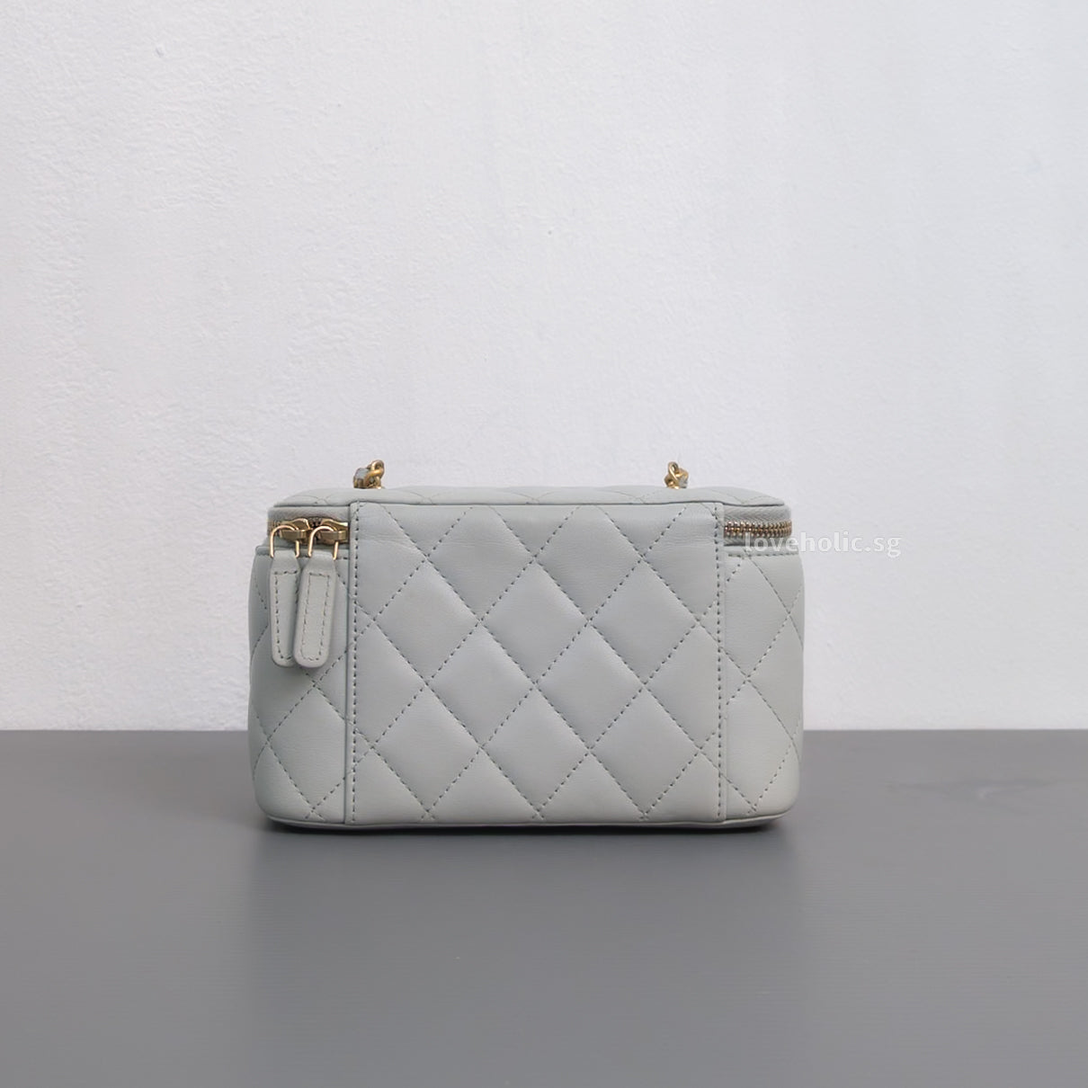 Chanel Pearl Crush Vanity Bag on Chain 23C Light Grey Lambskin Brushed Gold Hardware-back
