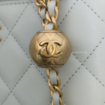 Chanel Pearl Crush Vanity Bag on Chain 23C Light Grey Lambskin Brushed Gold Hardware-details