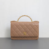 Chanel Top Handle Wallet On Chain 23B Dark Beige  Lambskin Gold Hardware-front1