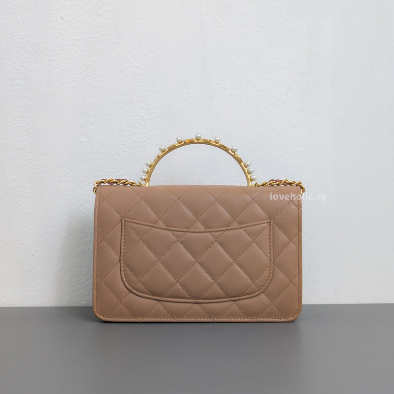 Chanel Top Handle Wallet On Chain 23B Dark Beige  Lambskin Gold Hardware-back