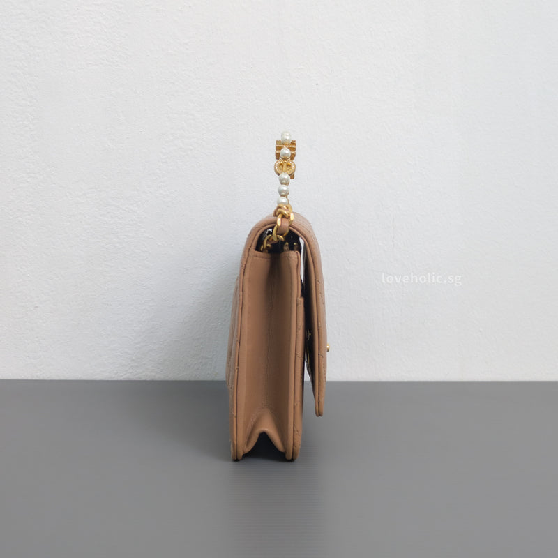 Chanel Top Handle Wallet On Chain 23B Dark Beige  Lambskin Gold Hardware-side