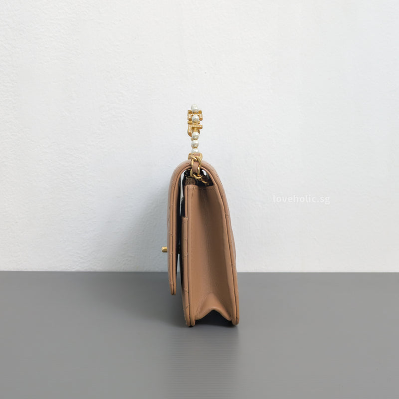 Chanel Top Handle Wallet On Chain 23B Dark Beige  Lambskin Gold Hardware-details