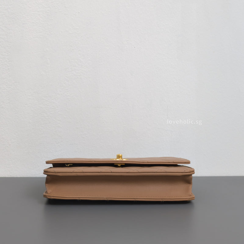 Chanel Top Handle Wallet On Chain 23B Dark Beige  Lambskin Gold Hardware-details