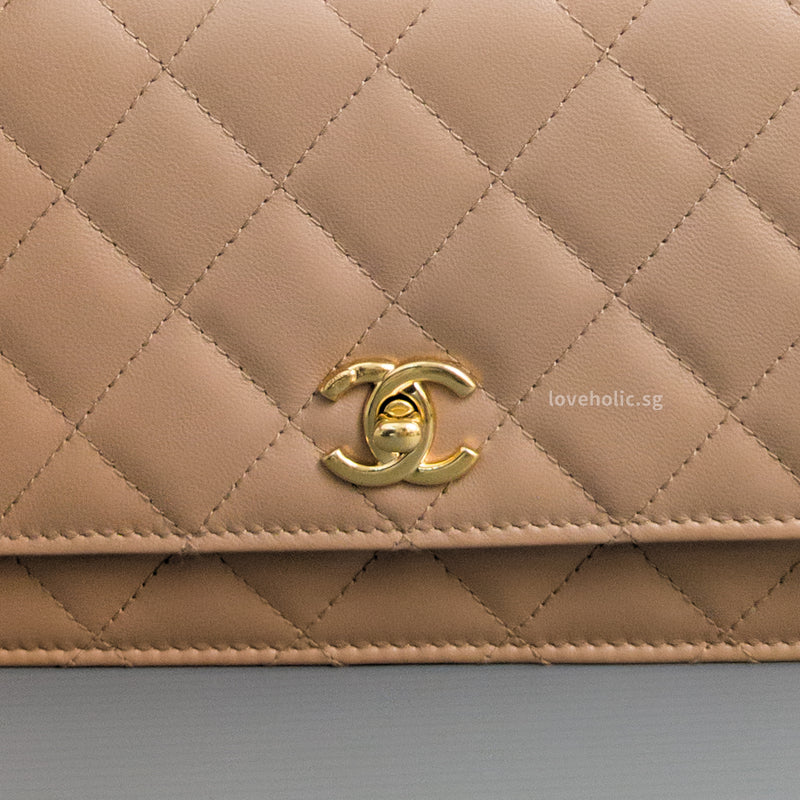 Chanel Top Handle Wallet On Chain 23B Dark Beige  Lambskin Gold Hardware-details