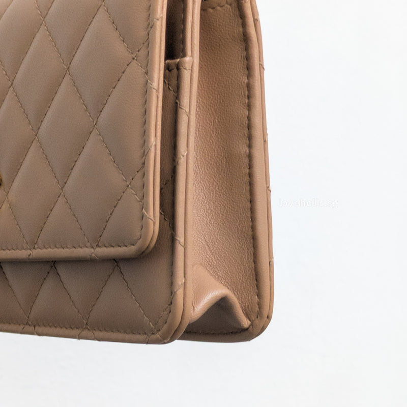 Chanel Top Handle Wallet On Chain 23B Dark Beige  Lambskin Gold Hardware-details