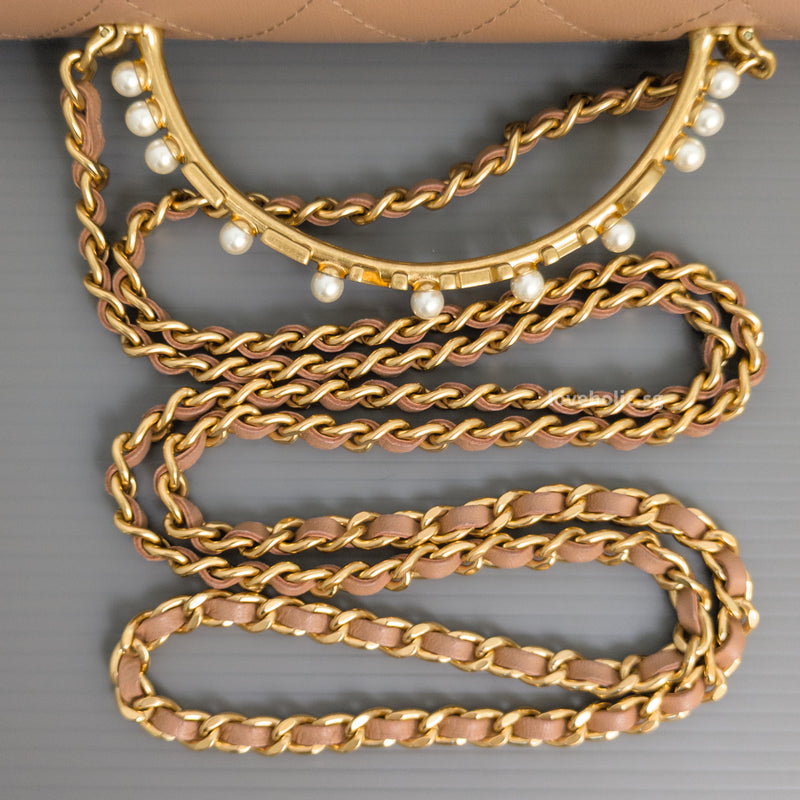 Chanel Top Handle Wallet On Chain 23B Dark Beige  Lambskin Gold Hardware-details