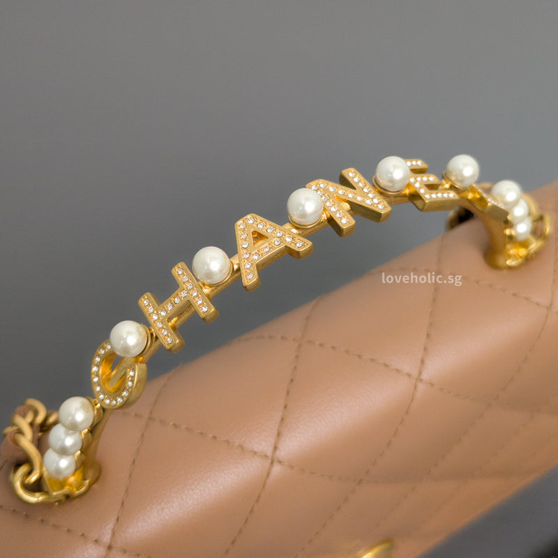 Chanel Top Handle Wallet On Chain 23B Dark Beige  Lambskin Gold Hardware-details