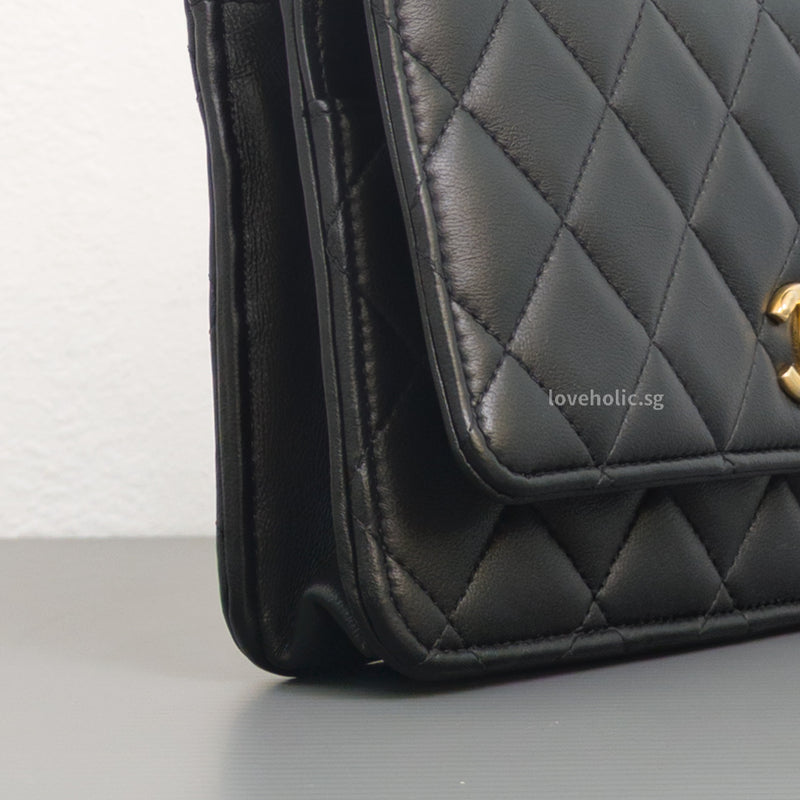 Chanel Top Handle Wallet On Chain 22K Black Lambskin Gold Hardware-details