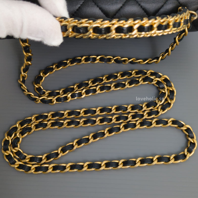Chanel Top Handle Wallet On Chain 22K Black Lambskin Gold Hardware-details