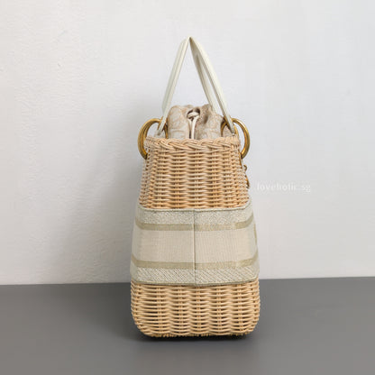 Dior Lady Dior Medium | Beige Oblique Natural Wicker Brushed Gold Hardware-side
