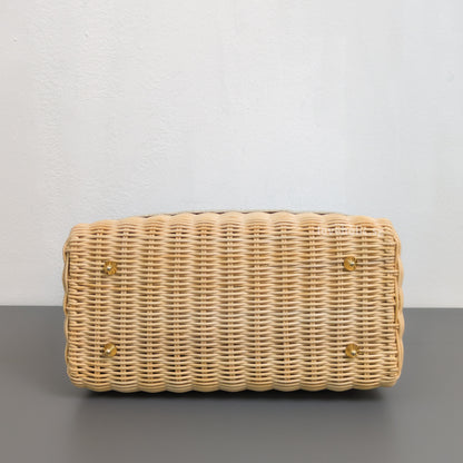 Dior Lady Dior Medium | Beige Oblique Natural Wicker Brushed Gold Hardware-details