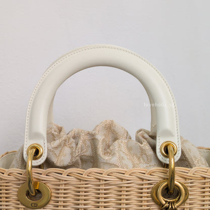 Dior Lady Dior Medium | Beige Oblique Natural Wicker Brushed Gold Hardware-details