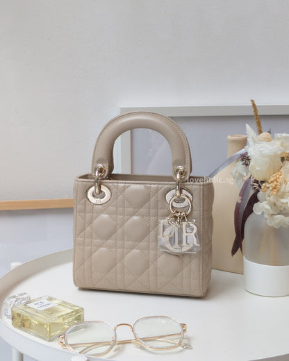 Dior Lady Dior Mini | Powder Beige Lambskin Light Gold Hardware-front