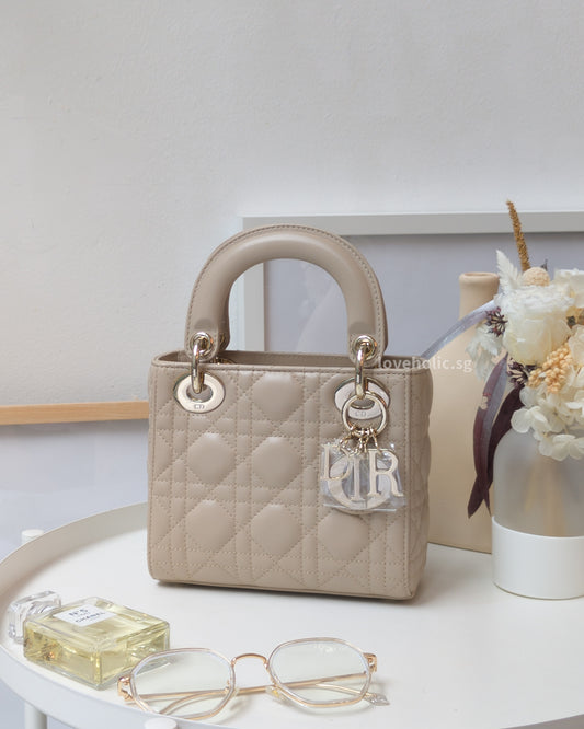 Dior Lady Dior Mini | Powder Beige Lambskin Light Gold Hardware-front