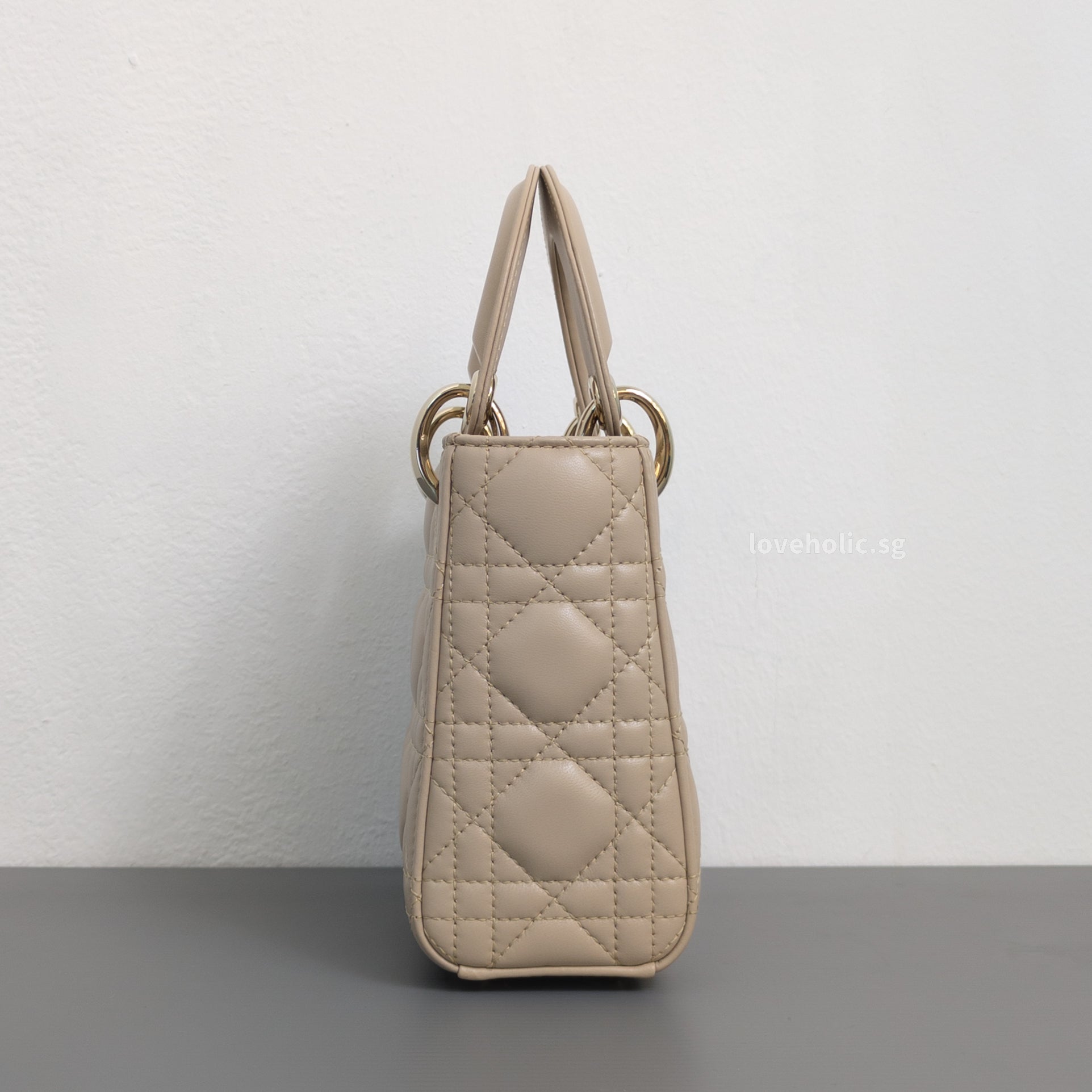 Dior Lady Dior Mini | Powder Beige Lambskin Light Gold Hardware-side