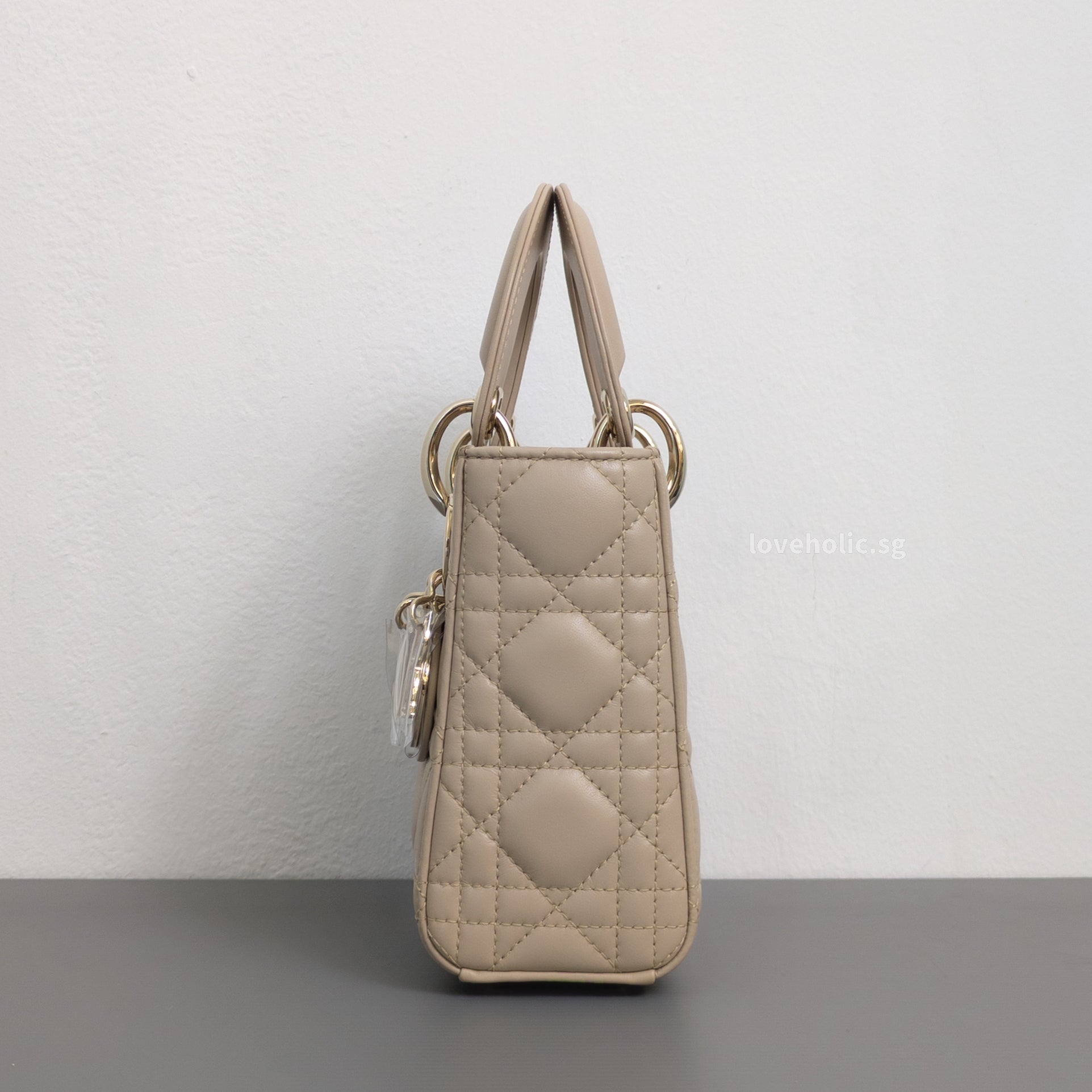 Dior Lady Dior Mini | Powder Beige Lambskin Light Gold Hardware-details