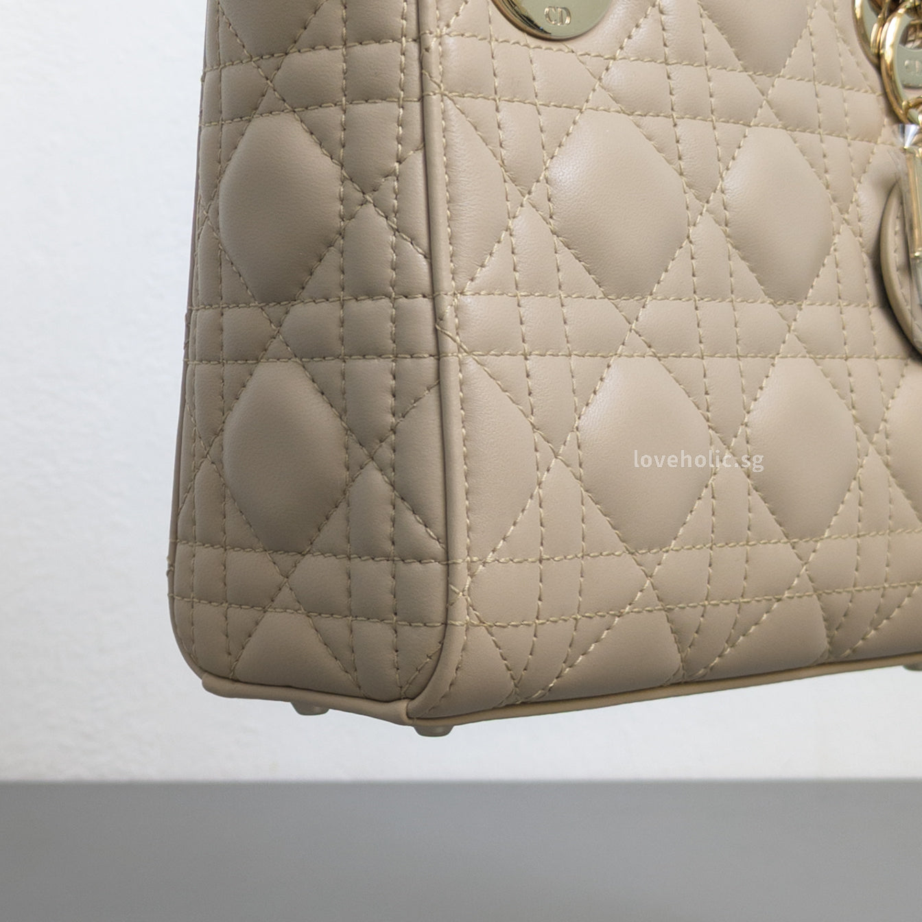 Dior Lady Dior Mini | Powder Beige Lambskin Light Gold Hardware-details