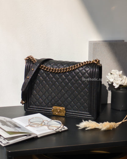 Chanel Boy Large | Black Caviar Brushed Gold Hardware-front