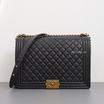 Chanel Boy Large | Black Caviar Brushed Gold Hardware-front1