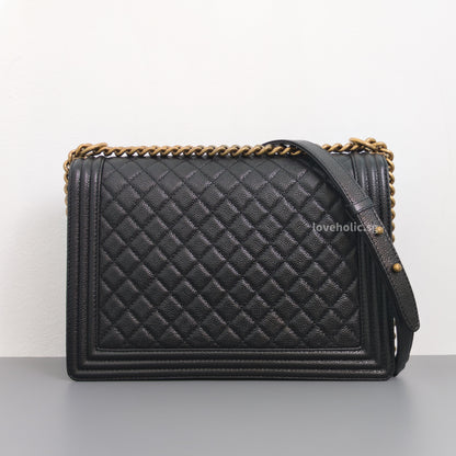 Chanel Boy Large | Black Caviar Brushed Gold Hardware-back