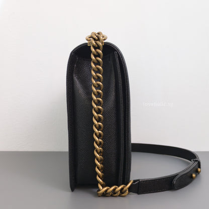 Chanel Boy Large | Black Caviar Brushed Gold Hardware-details