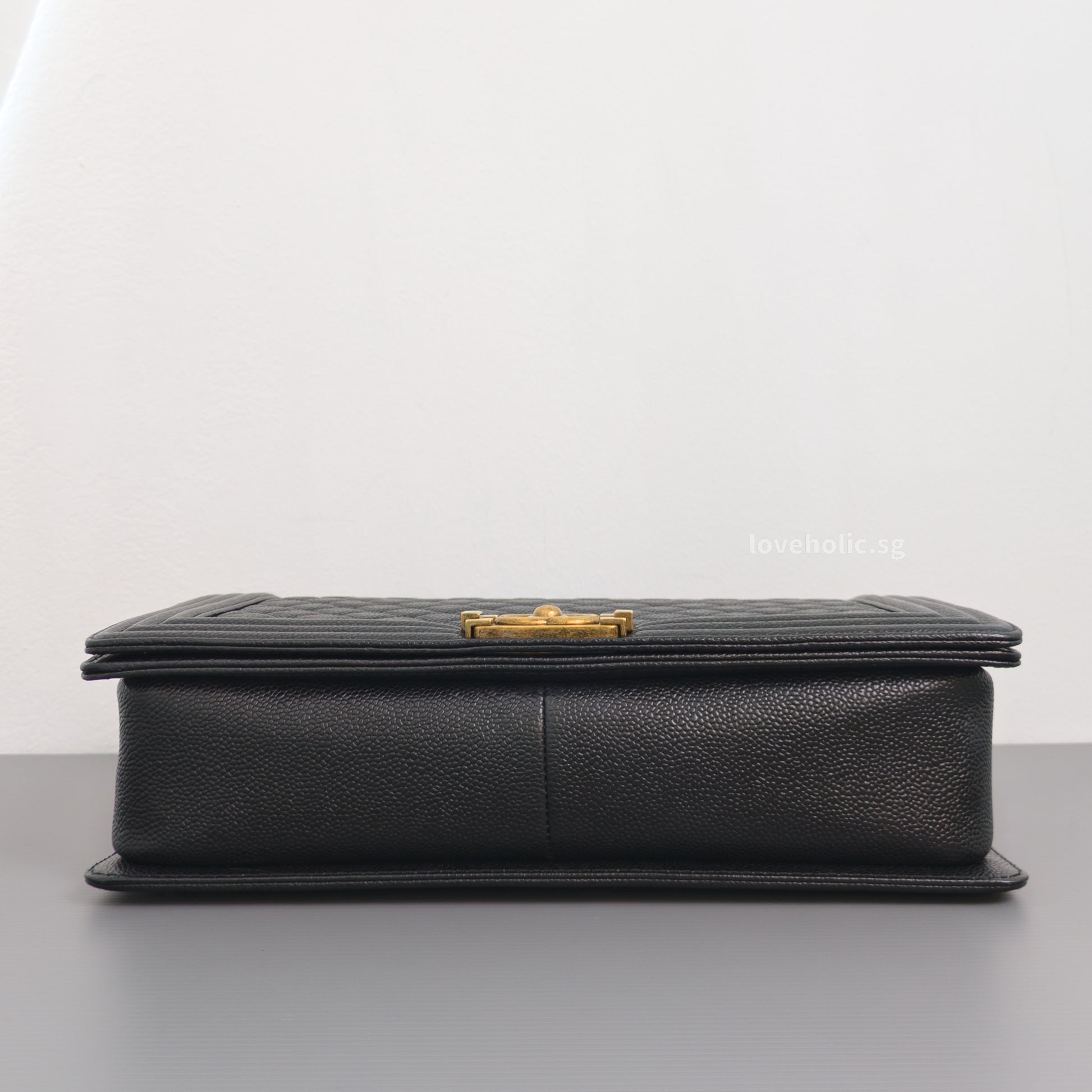 Chanel Boy Large | Black Caviar Brushed Gold Hardware-details