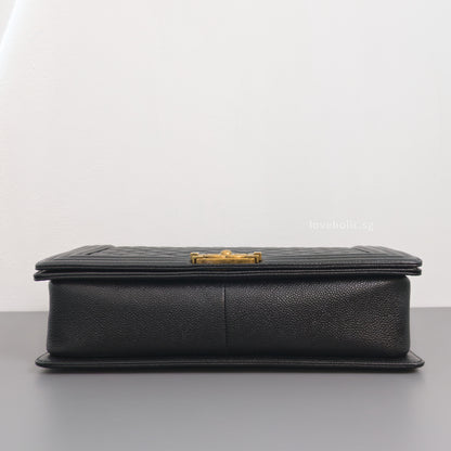Chanel Boy Large | Black Caviar Brushed Gold Hardware-details
