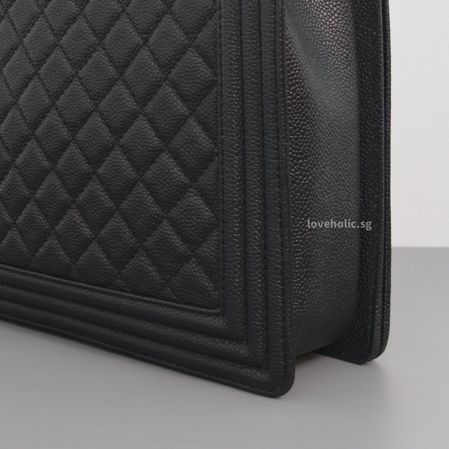 Chanel Boy Large | Black Caviar Brushed Gold Hardware-details