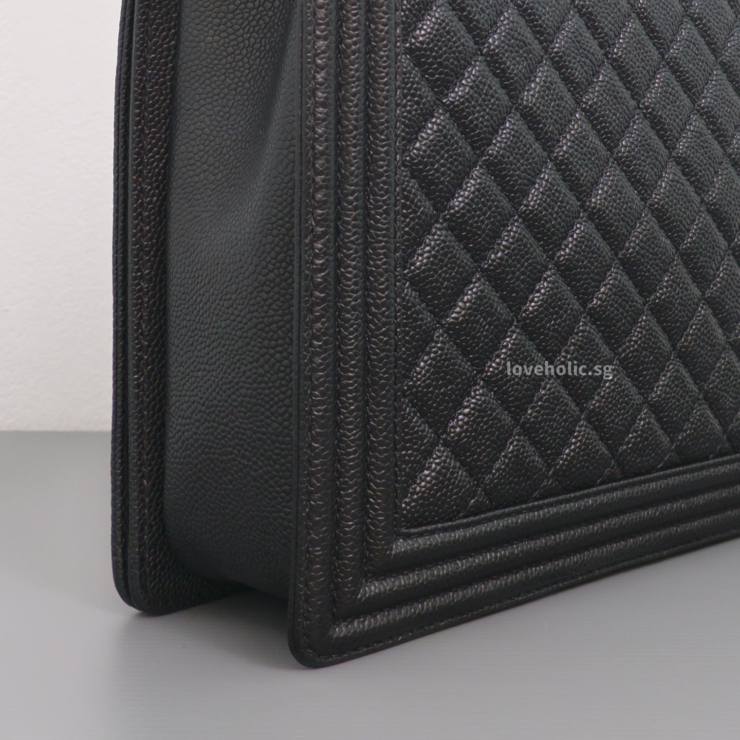 Chanel Boy Large | Black Caviar Brushed Gold Hardware-details