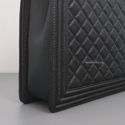 Chanel Boy Large | Black Caviar Brushed Gold Hardware-details