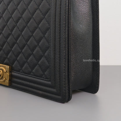 Chanel Boy Large | Black Caviar Brushed Gold Hardware-details
