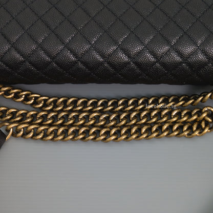 Chanel Boy Large | Black Caviar Brushed Gold Hardware-details