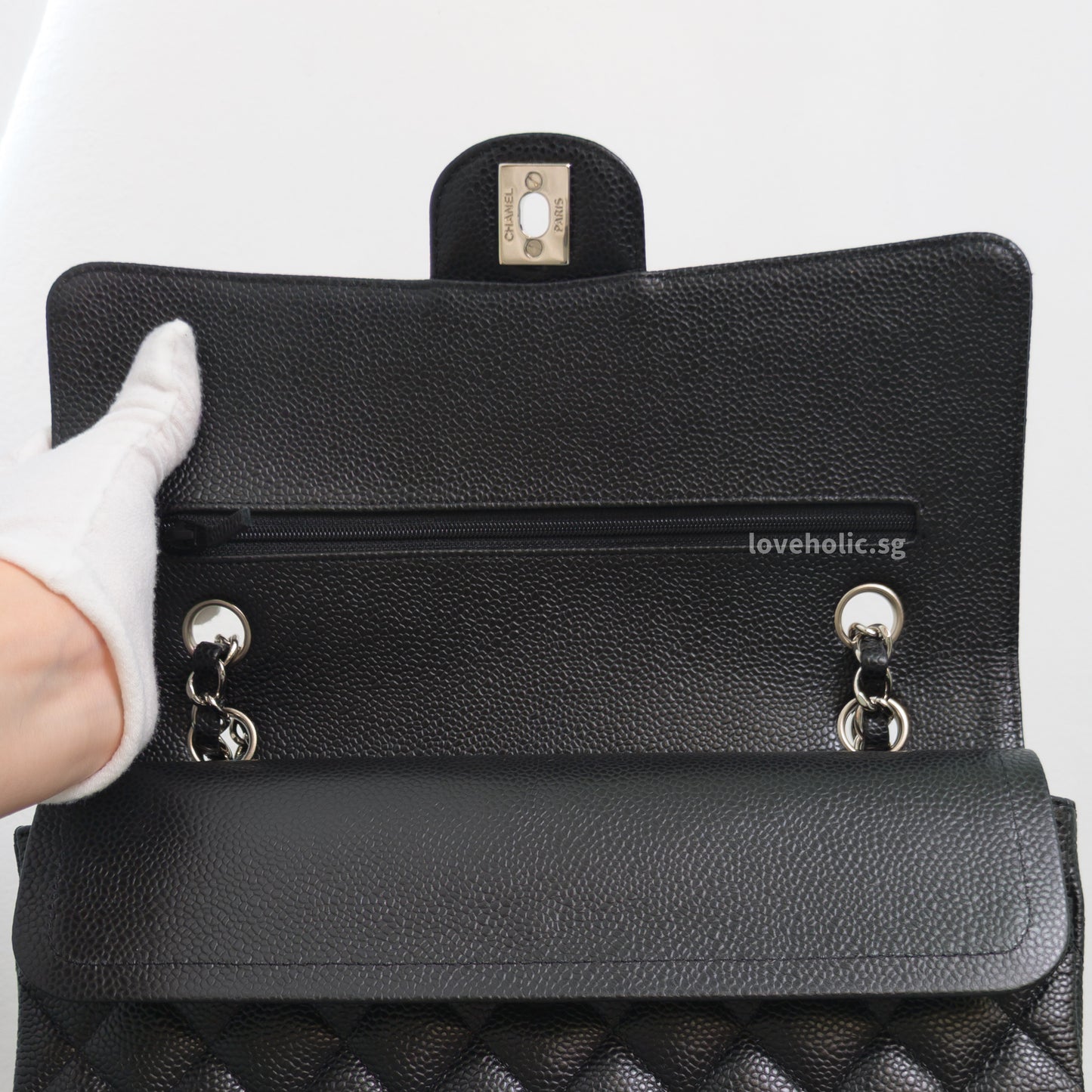 Chanel Classic Flap Medium | Black Caviar Silver Hardware-details