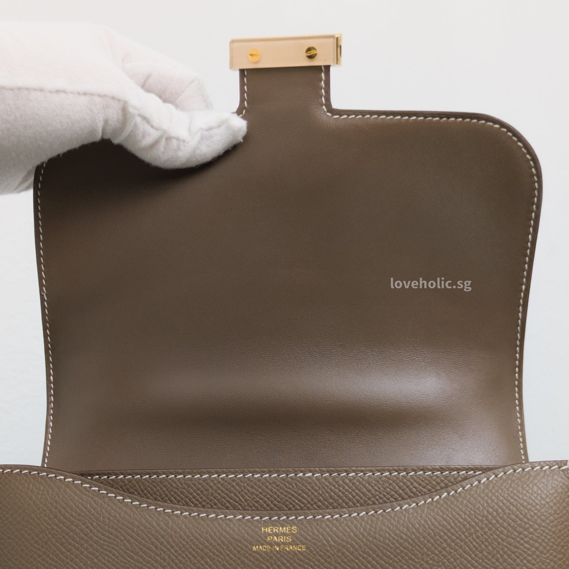 Hermes Constance 18 Mini | Etoupe Epsom Gold Hardware-details