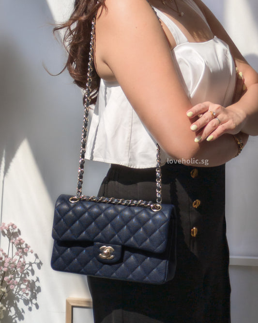 Classic Flap Small | 18B Midnight Blue Caviar Light Gold Hardware