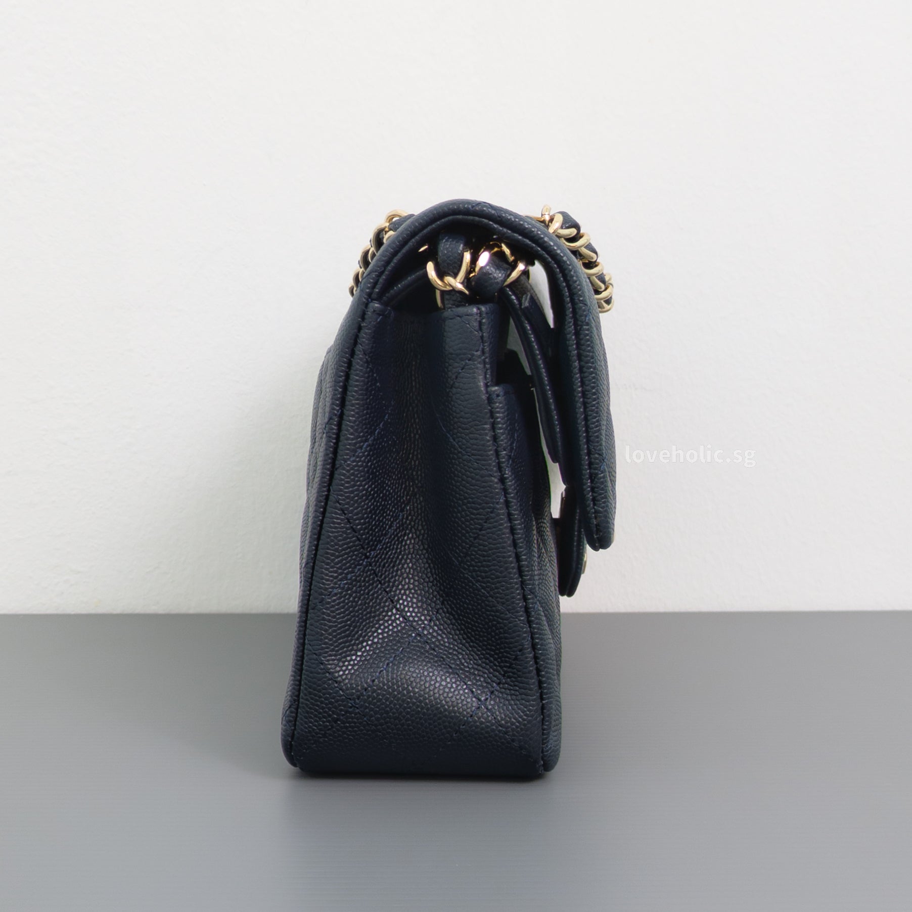 Chanel Classic Flap Small | 18B Midnight Blue Caviar Gold Hardware-details