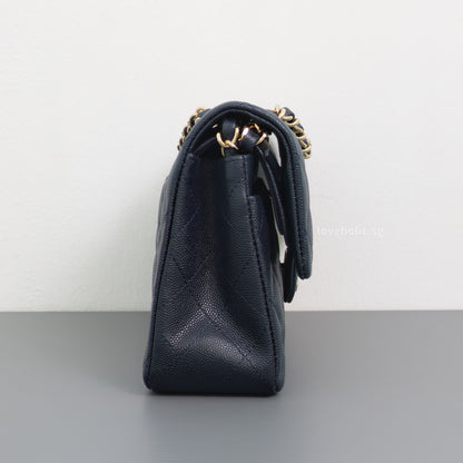 Chanel Classic Flap Small | 18B Midnight Blue Caviar Gold Hardware-details
