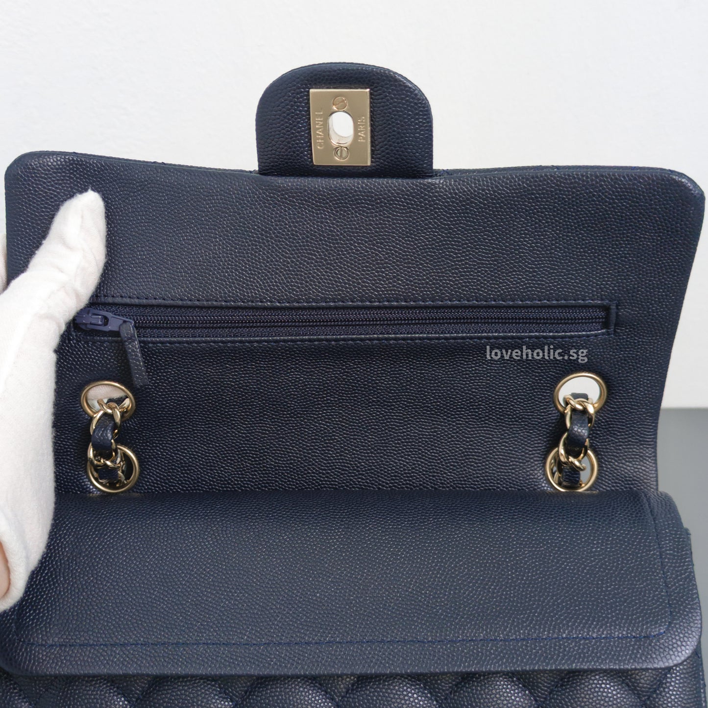Classic Flap Small | 18B Midnight Blue Caviar Light Gold Hardware