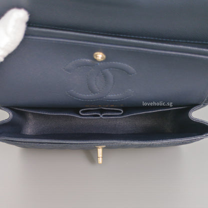 Chanel Classic Flap Small | 18B Midnight Blue Caviar Gold Hardware-details