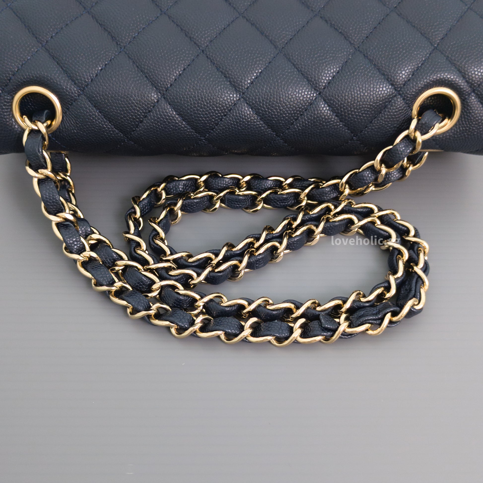 Chanel Classic Flap Small | 18B Midnight Blue Caviar Gold Hardware-details