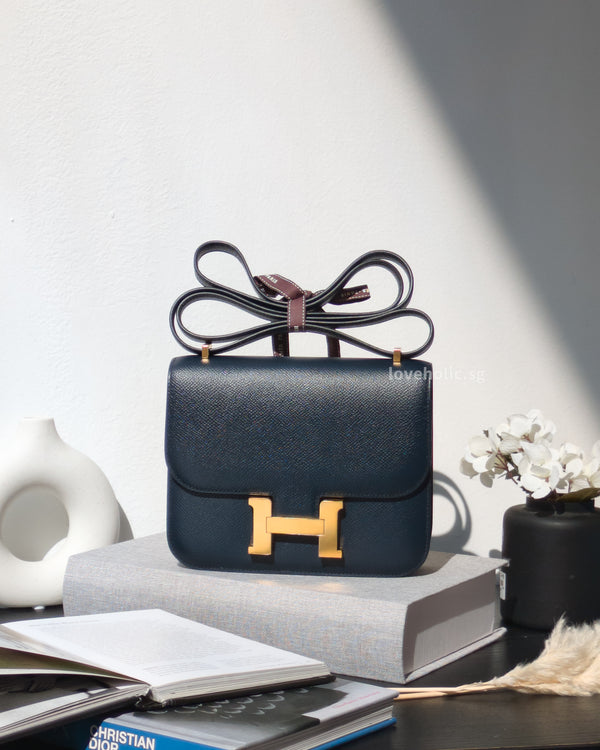 Hermes Constance 18 Mini | 76 Indigo Blue Epsom Gold Hardware-front