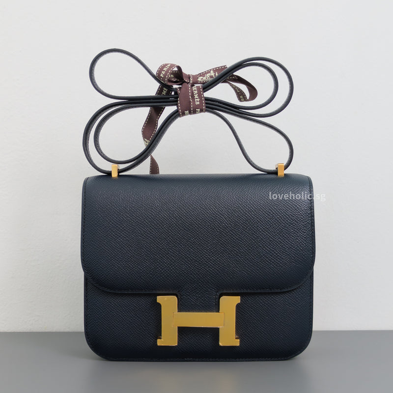 Hermes Constance 18 Mini | 76 Indigo Blue Epsom Gold Hardware-front1