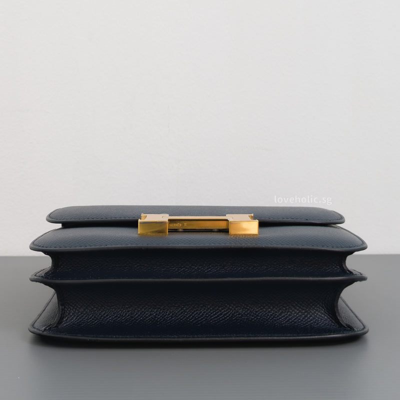 Hermes Constance 18 Mini | 76 Indigo Blue Epsom Gold Hardware-details