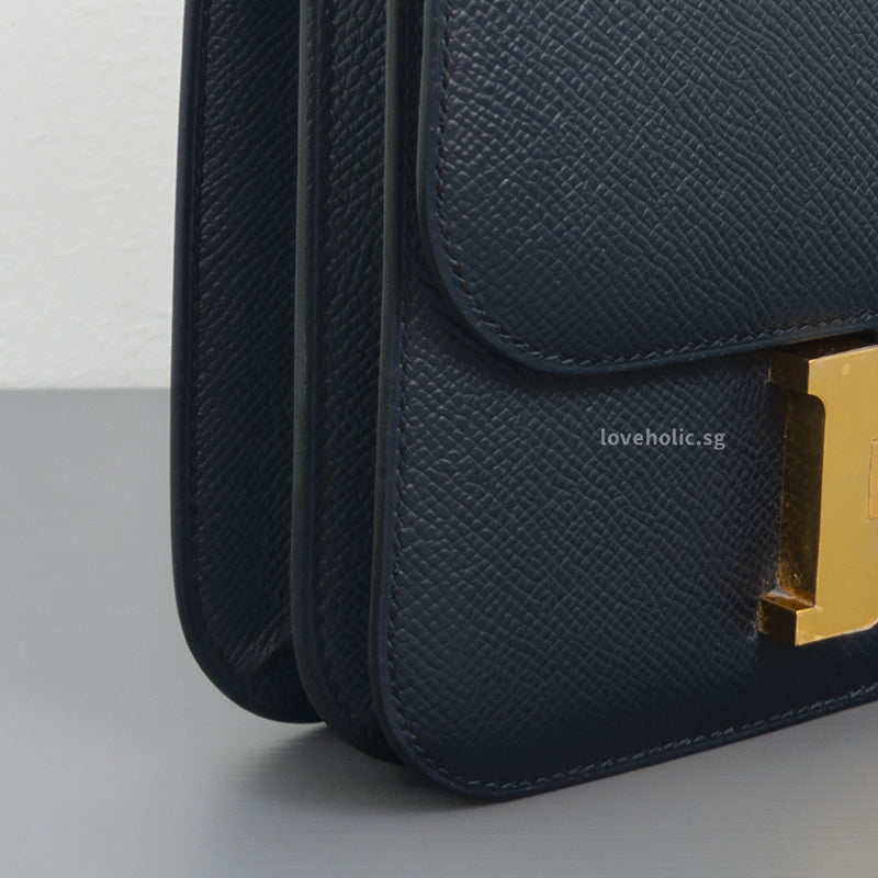 Hermes Constance 18 Mini | 76 Indigo Blue Epsom Gold Hardware-details