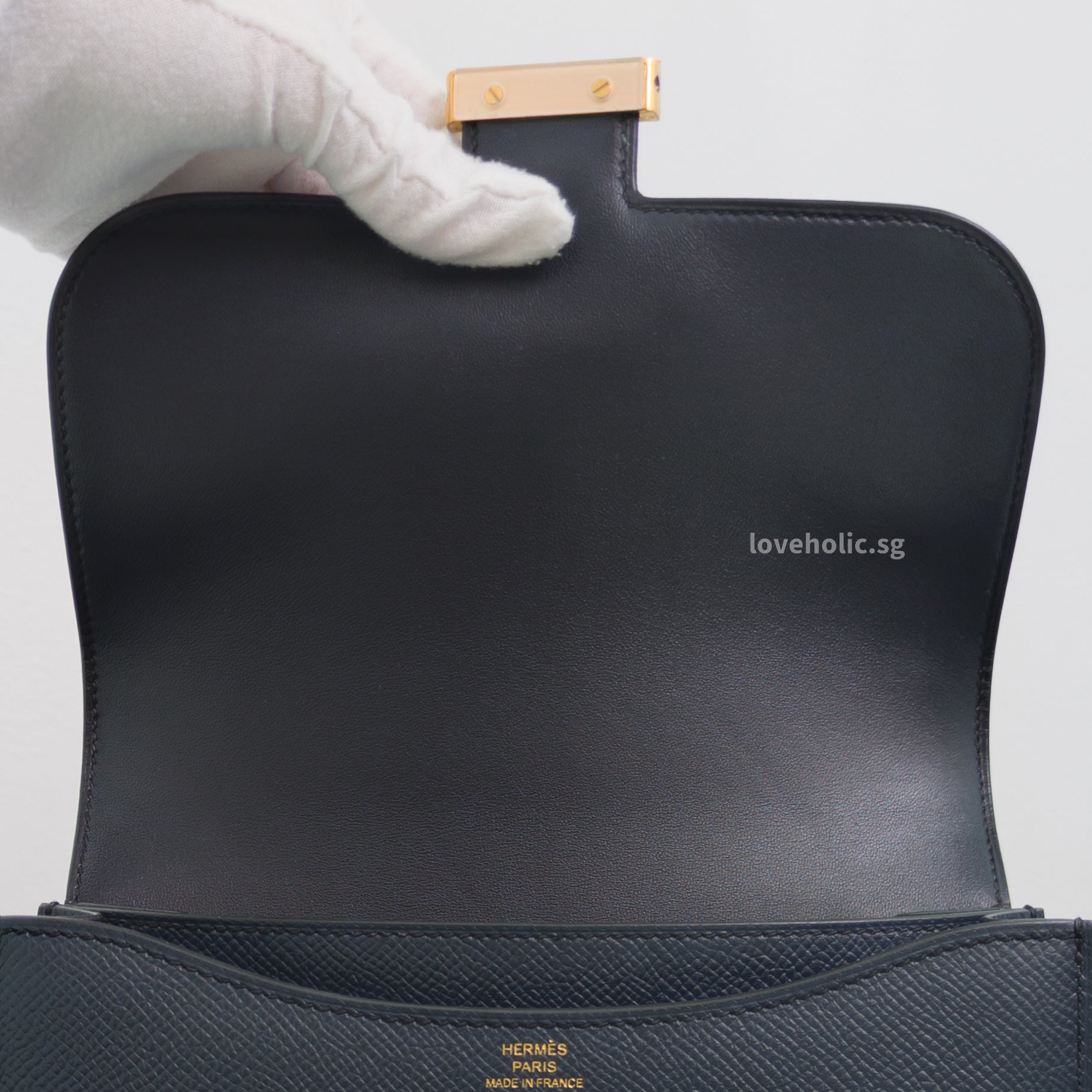 Hermes Constance 18 Mini | 76 Indigo Blue Epsom Gold Hardware-details