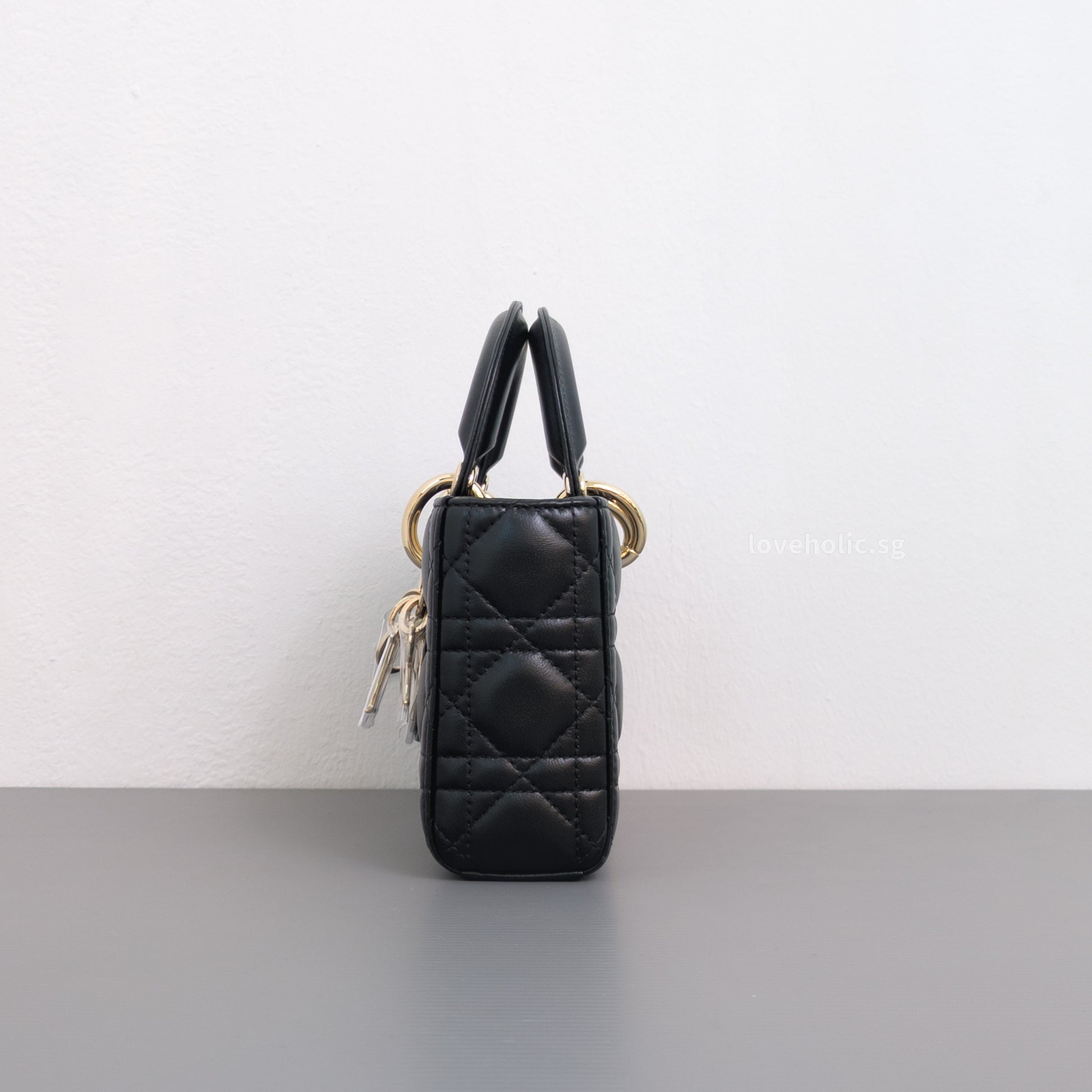 Dior Lady D-Joy Small | Black Lambskin Light Gold Hardware-side