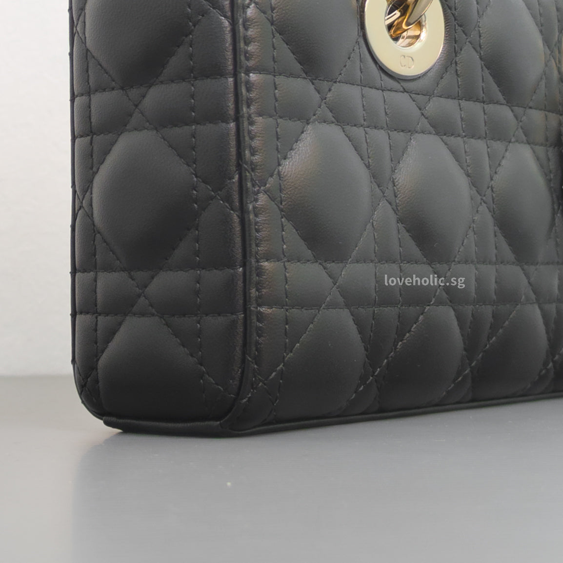Dior Lady D-Joy Small | Black Lambskin Light Gold Hardware-details
